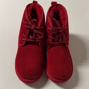UGG Red Suede Lace-Up Ankle Booties with Plush Lining